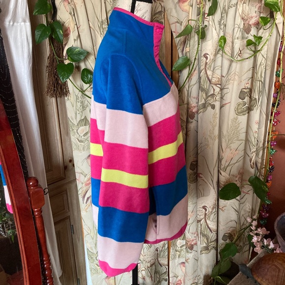 Lands End Heritage Stripe Fleece Snap Neck Pullover Top Sweater Jacket sz Medium - Picture 3 of 8